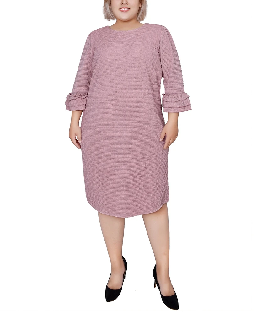 Ny Collection Plus 3/4 Length Sleeve Textured Knit Dress