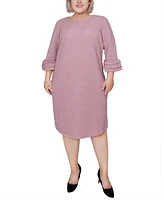 Ny Collection Plus 3/4 Length Sleeve Textured Knit Dress