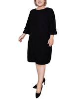 Ny Collection Plus 3/4 Length Sleeve Textured Knit Dress