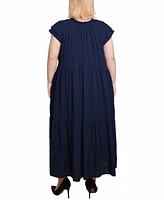 Ny Collection Plus Size Short Sleeve Slubbed Midi Dress