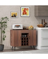 Costway Buffet Sideboard Cabinet Wine Bar Cabinet with Drawer & Adjustable Shelves