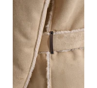 Dkny Women's Belted Notched-Collar Faux-Shearling Coat, Created for Macy's