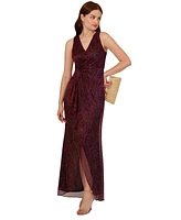 Adrianna Papell Women's Metallic Ruffled Sleeveless Faux-Wrap Gown