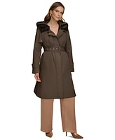Donna Karan New York Women's Faux-Fur-Trim Hooded Raincoat