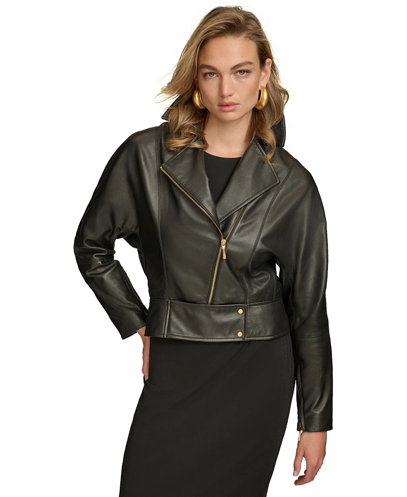 Donna Karan New York Women's Asymmetric Leather Moto Jacket