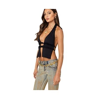 Edikted Womens Luma Split Front Backless Halter Top