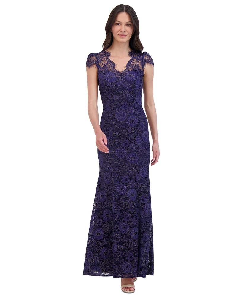 Eliza J Women's Metallic Floral Lace Cap-Sleeve Gown | Dulles Town Center