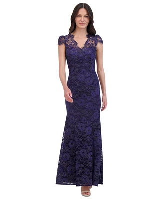 Eliza J Women's Metallic Floral Lace Cap-Sleeve Gown