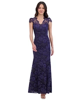 Eliza J Women's Metallic Floral Lace Cap-Sleeve Gown