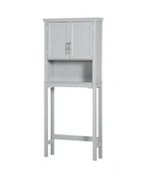 Kleankin Over The Toilet Storage Cabinet, Double Door Bathroom Organizer w/ Shelf, Grey