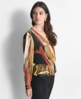 Dkny Women's Faux-Wrap Long-Sleeve Top