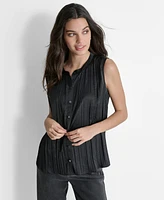 Dkny Women's Sleeveless Button-Front Pleated Top