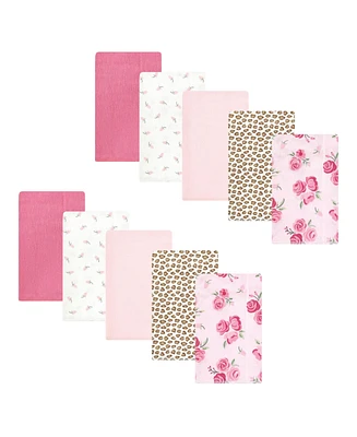 Hudson Baby Infant Girl Cotton Flannel Burp Cloths, Blush Rose, One Size