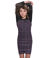 With Jules Big Girls Long-Sleeve Printed Mesh Combo Dress