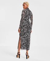 Bar Iii Women's Zebra-Print Mock Neck Midi Dress, Created for Macy's