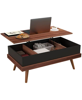 Homcom Lift Top Coffee Table with Hidden Compartments and Wood Legs, Walnut