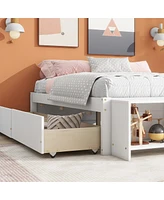 Streamdale Furniture Full Size Bed With Storage Case, 2 Storage Drawers, Lengthwise Support Slat, White