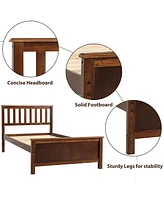 Streamdale Furniture Twin Size Wood Platform Bed With Headboard, Footboard And Wood Slat Support