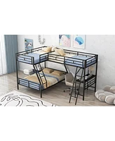 Simplie Fun Twin Over Full Bunk Bed With A Twin Size Loft Bed Attached, With A Desk, Metal