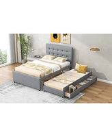 Streamdale Furniture Full Size Upholstered Platform Bed With Pull-Out Twin Size Trundle And 3 Drawers