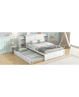 Streamdale Furniture Full Size Storage Platform Bed With Pull Out Shelves And Twin Size Trundle