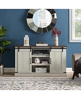 Streamdale Furniture Transitional Tv Stand with Sliding Doors, Light Gray