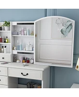 Streamdale Furniture Vanity Desk with Mirror, Lights, and 6 Drawers