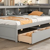 Streamdale Furniture Twin Bed With L-Shaped Bookcases, Drawers, Grey