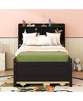 Streamdale Furniture Twin Size Bed with Usb, Led Light, Bookcase, Trundle, and Storage