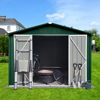 Streamdale Furniture Metal Garden Sheds 10FT×8FT Outdoor Storage Sheds Green + White