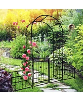 Streamdale Furniture Metal Garden Arch With Gate 79.5" Wide X 86.6" High Climbing Plants Support Rose Arch Outdoor Black