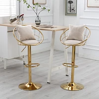 Off- Velvet Bar Chair, Pure Gold Plated, Unique Design, 360 Degree
