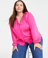 On 34th Trendy Plus Long-Sleeve Pintuck Blouse, Created for Macy's