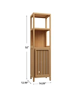 Simplie Fun Large Capacity Multifunctional Bamboo Storage Cabinet Furniture For Bathroom And Living Room