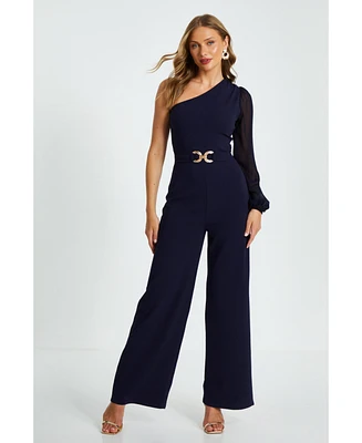 Quiz Women's Scuba Crepe One Shoulder Palazzo Jumpsuit