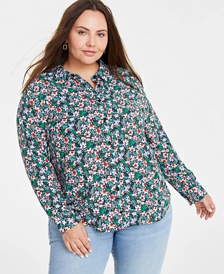 On 34th Trendy Plus Button-Front Crepe Shirt