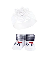 Hudson Baby Baby Girls Headband and Socks Giftset, Navy Red, One