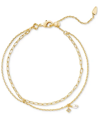 Kendra Scott Gold-Tone Cultured Freshwater Pearl & Crystal Multi Strand Chain Link Bracelet