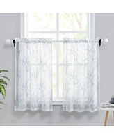 Caromio Branches Print Textured Semi Sheer Kitchen Tier Curtain Pair 52 X 30