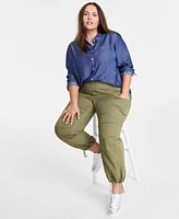 On 34th Trendy Plus Size Button Front Shirt Utility Pants Created For Macys