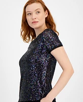 Anne Klein Petite Iridescent Sequined Short-Sleeve Top