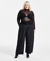 Bar Iii Trendy Plus Size Embellished Mesh Top Wide Leg Pants Created For Macys