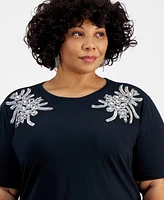 I.n.c. International Concepts Plus Embellished Cotton T-Shirt, Created for Macy's