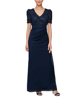 Alex Evenings Women's Embellished Puff-Sleeve A-Line Dress