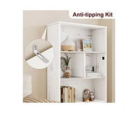 gaomon Doors Modern Bookshelf with Led Lights Wooden