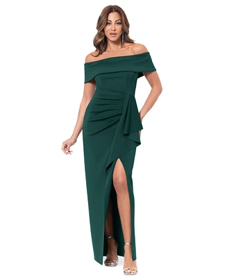 Xscape Women's Off-The-Shoulder Ruched Side-Slit Gown