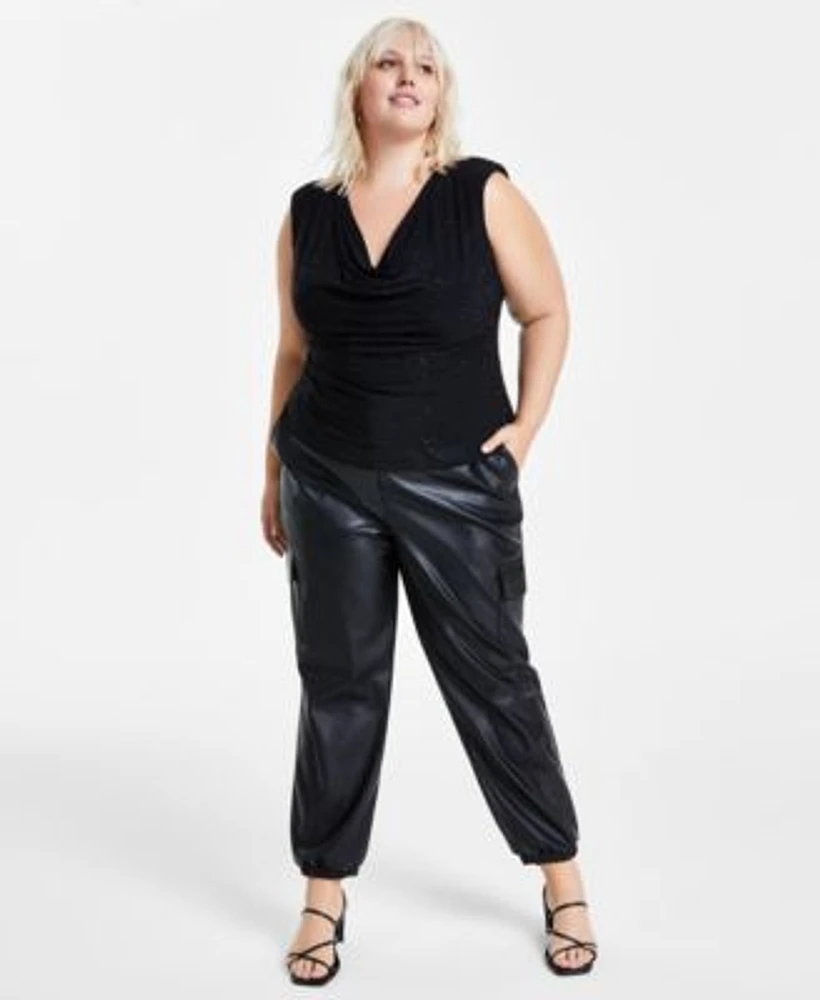 Bar Iii Trendy Plus Size Cowlneck Top Faux Leather Jogger Pants Created For Macys