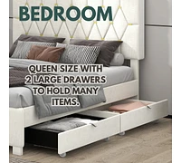 Streamdale Furniture Beige Queen Size Trundle Pull Out Drawers Storage Upholstered Bed Modern Design No Box Spring Required