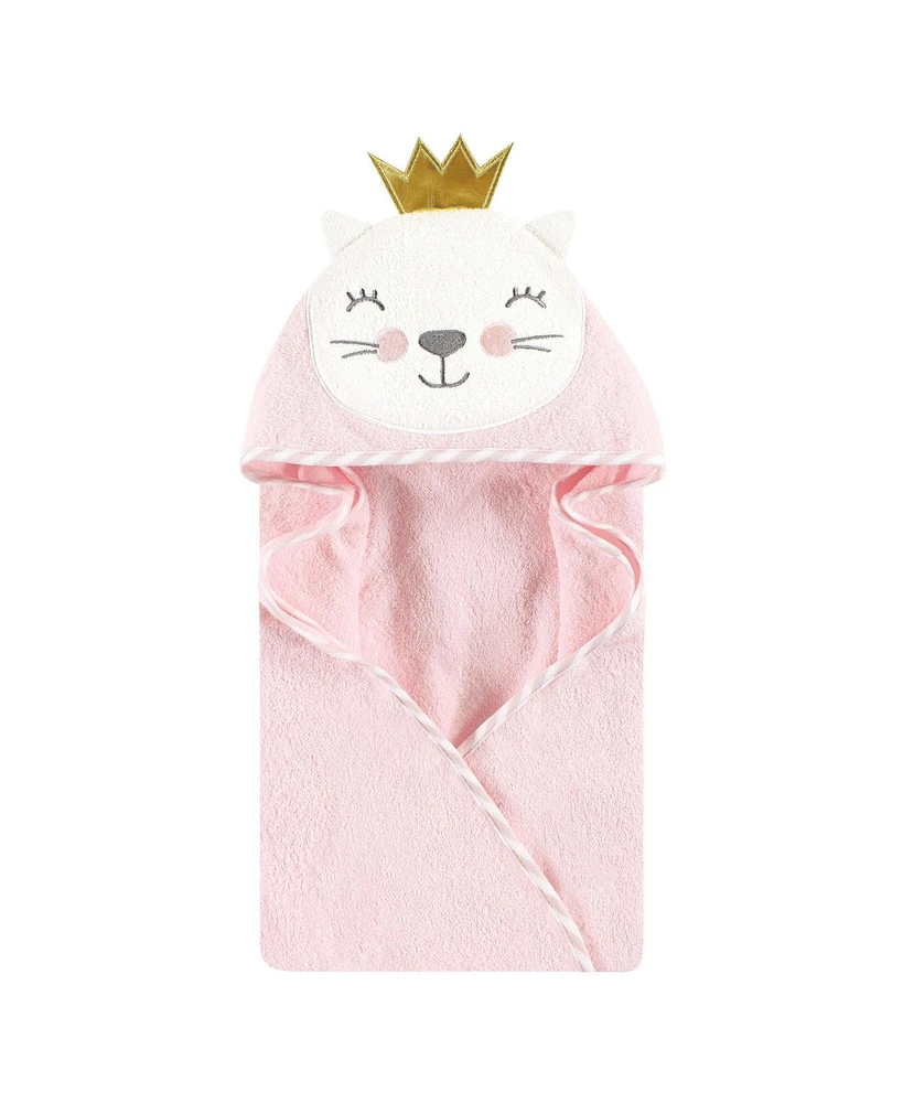 Hudson Baby Infant Girl Cotton Animal Face Hooded Towel, Cat Princess, One Size