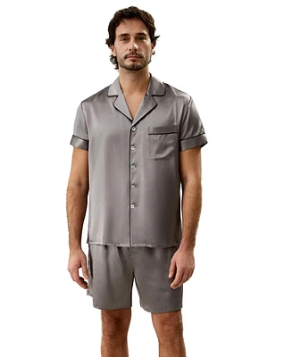 Lilysilk Men's 22 Momme Contrast Trim Short Silk Pajama Set for Men